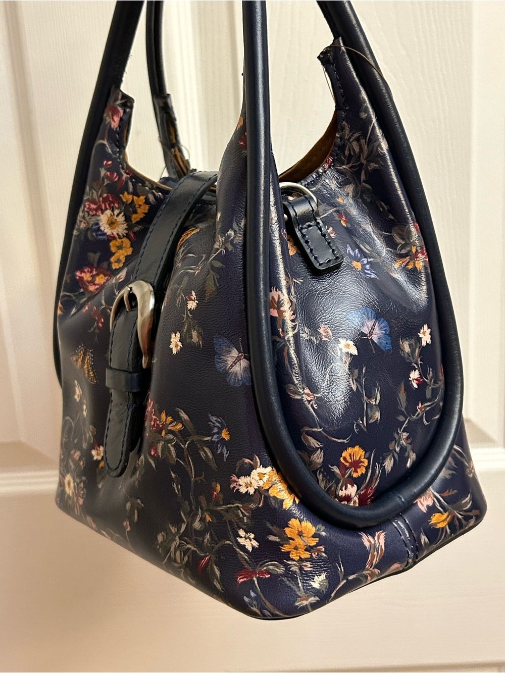 Patricia Nash Navy Floral Shoulder Bag with Buckle Detail - Picture 3 of 16